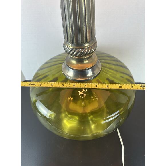 VTG 1970'S Mid Century Hollywood Regency Green Optic Glass Table Lamp Tested - Picture 8 of 8